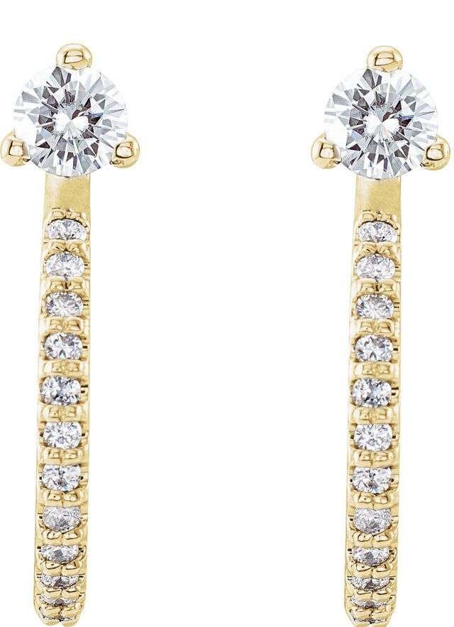 14K Gold Round Natural Diamond Accented J-Hoop Earrings – 3mm Stones - Yellow Gold - view 4