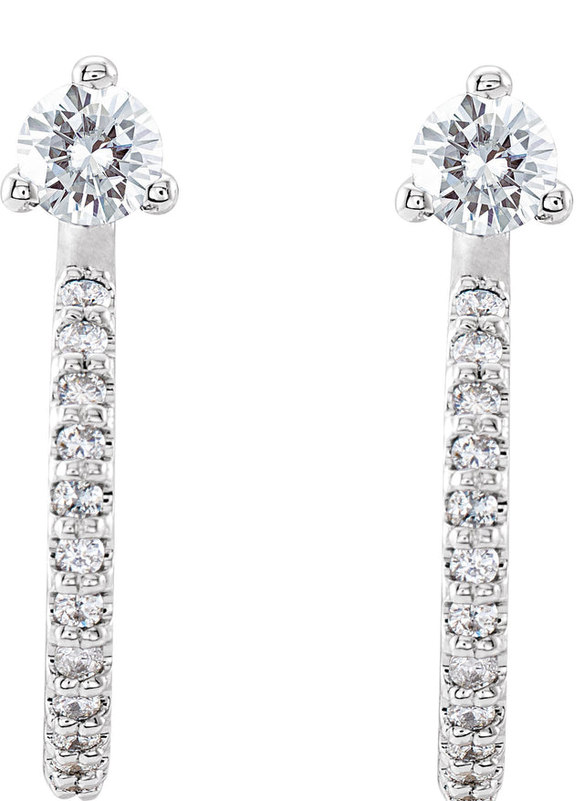 Platinum Round Natural Diamond Accented J-Hoop Earrings - view 4
