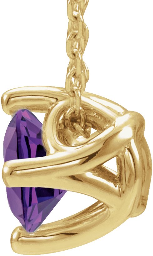 14K Gold Round Natural Amethyst Solitaire Necklace or Slide Pendant - Yellow Gold - view 4