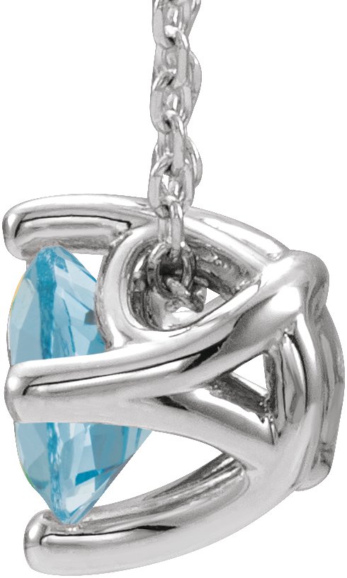 14K Gold Round Natural Aquamarine Solitaire Necklace or Slide Pendant - White Gold - view 4