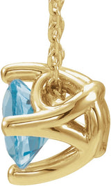 14K Gold Round Natural Aquamarine Solitaire Necklace or Slide Pendant - Yellow Gold - view 4