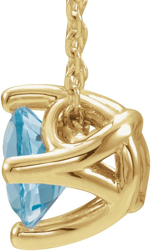 14K Gold Round Natural Aquamarine Solitaire Necklace or Slide Pendant - Yellow Gold - view 4