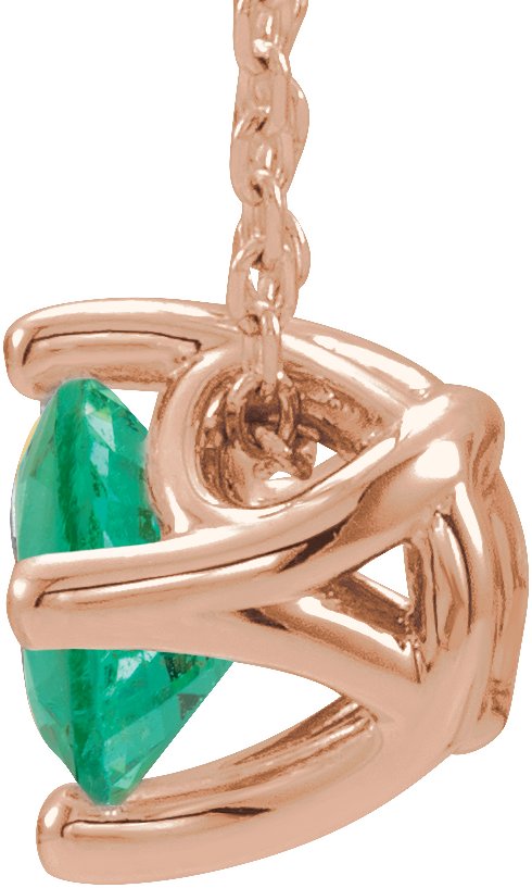 14K Gold Round Lab-Grown Emerald Solitaire Necklace or Slide Pendant - Rose Gold - view 4
