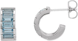 14K Gold Straight Baguette Natural Aquamarine Channel-Set Hoop Earrings - White Gold