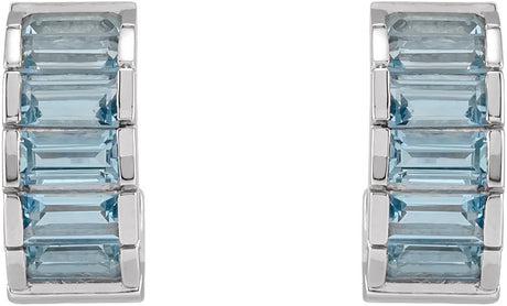 Platinum Straight Baguette Natural Aquamarine Channel-Set Hoop Earrings - view 2