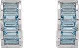 14K Gold Straight Baguette Natural Aquamarine Channel-Set Hoop Earrings - White Gold - view 2