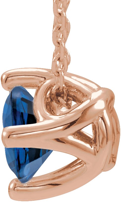 14K Gold Round Lab-Grown Blue Sapphire Solitaire Necklace or Slide Pendant - Rose Gold - view 4
