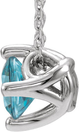 14K Gold Round Natural Blue Zircon Solitaire Necklace or Slide Pendant - White Gold - view 4