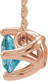 14K Gold Round Natural Blue Zircon Solitaire Necklace or Slide Pendant - Rose Gold - view 4