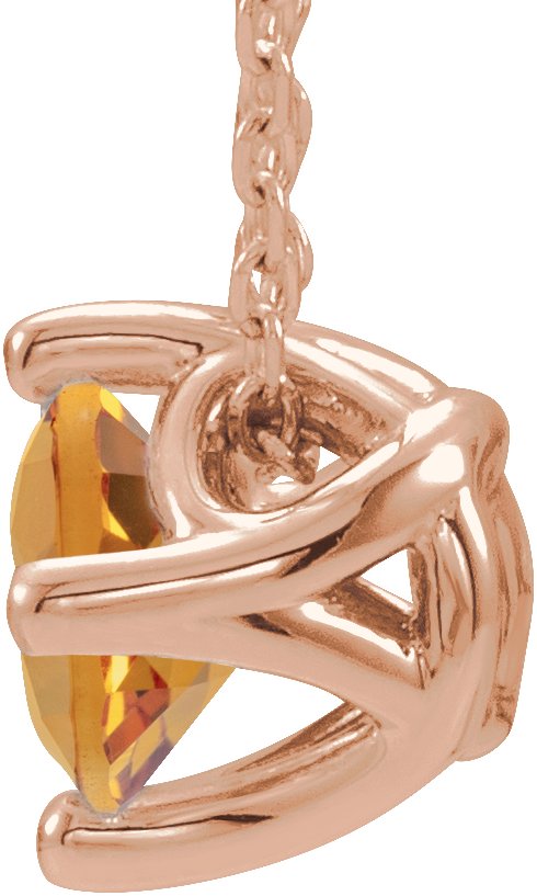 14K Gold Round Natural Citrine Solitaire Necklace or Slide Pendant - Rose Gold - view 4