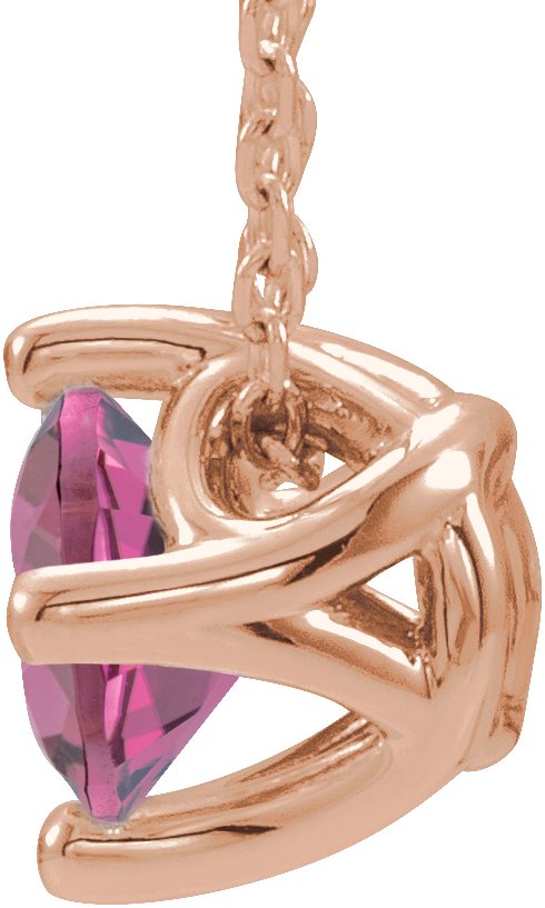 14K Gold Round Natural Pink Tourmaline Solitaire Necklace or Slide Pendant - Rose Gold - view 4