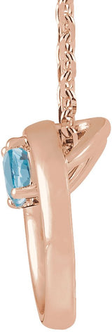 14K Gold Round Natural Aquamarine Circle Necklace - Rose Gold - view 4