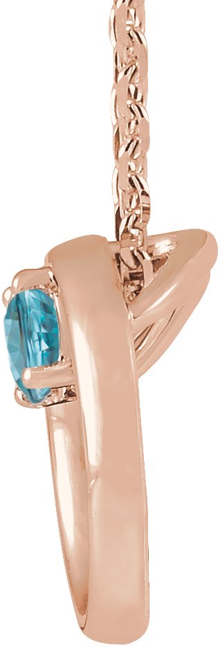 14K Gold Round Natural Blue Zircon Circle Necklace - Rose Gold - view 4