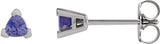 14K Gold Natural Tanzanite Trillion 3-Prong V-End Earrings - White Gold