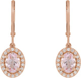 14K Gold Oval Natural Pink Morganite & Natural Diamond Halo-Style Earrings III - Rose Gold - view 2