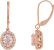 14K Gold Oval Natural Pink Morganite & Natural Diamond Halo-Style Earrings III - Rose Gold