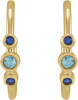14K Gold Round Natural Blue Zircon & Natural Blue Sapphire Bezel-Set Hoop Earrings - Yellow Gold - view 2
