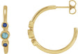 14K Gold Round Natural Blue Zircon & Natural Blue Sapphire Bezel-Set Hoop Earrings - Yellow Gold