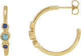 14K Gold Round Natural Blue Zircon & Natural Blue Sapphire Bezel-Set Hoop Earrings - Yellow Gold