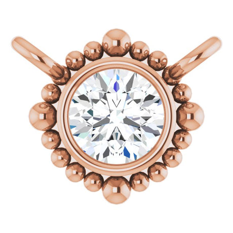 14K Gold Round Natural White Sapphire Beaded Bezel-Set Necklace - Rose Gold