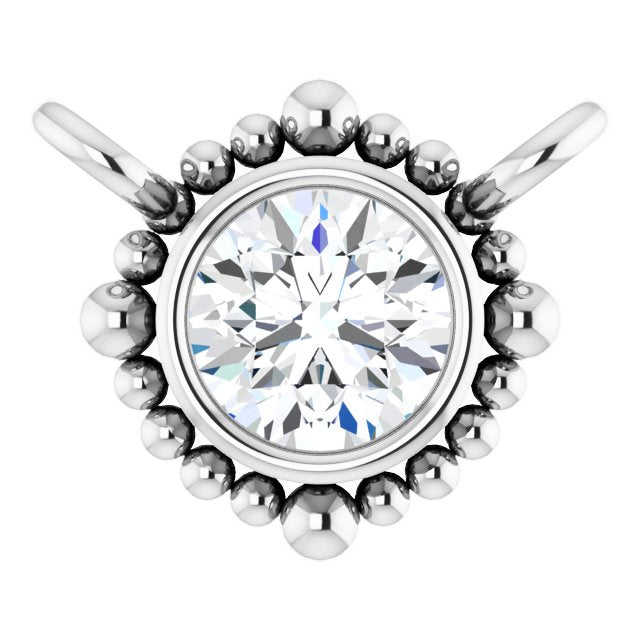 Platinum Round Natural White Sapphire Beaded Bezel-Set Necklace