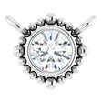 14K Gold Round Natural White Sapphire Beaded Bezel-Set Necklace - White Gold