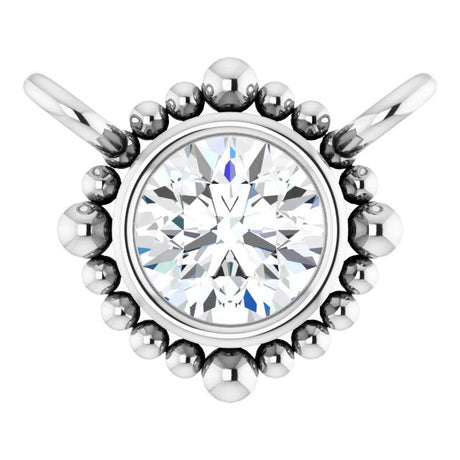14K Gold Round Natural White Sapphire Beaded Bezel-Set Necklace - White Gold