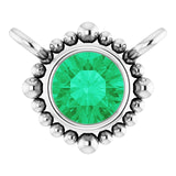 Platinum Round Natural Emerald Beaded Bezel-Set Necklace