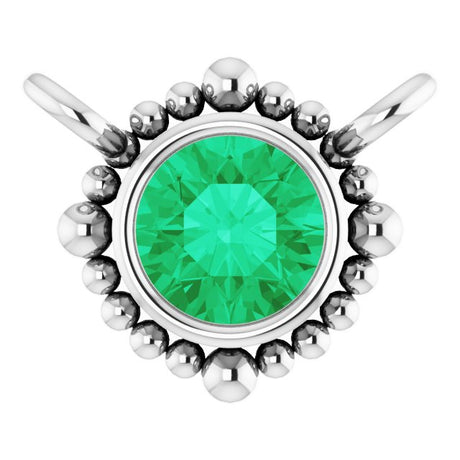 14K Gold Round Natural Emerald Beaded Bezel-Set Necklace - White Gold