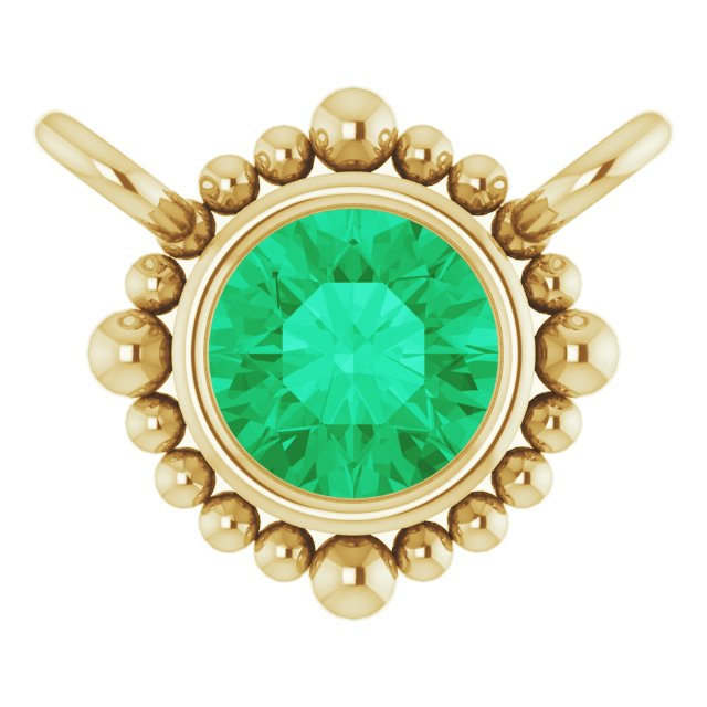 14K Gold Round Natural Emerald Beaded Bezel-Set Necklace - Yellow Gold