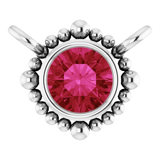 Platinum Round Natural Ruby Beaded Bezel-Set Necklace