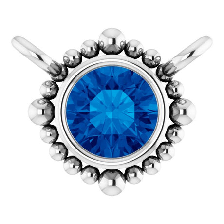 Platinum Round Natural Blue Sapphire Beaded Bezel-Set Necklace