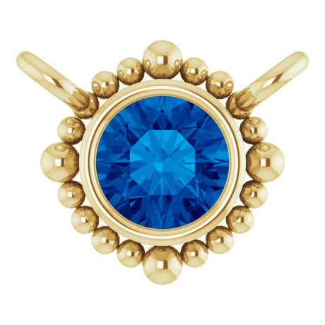 14K Gold Round Natural Blue Sapphire Beaded Bezel-Set Necklace - Yellow Gold