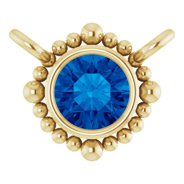 14K Gold Round Natural Blue Sapphire Beaded Bezel-Set Necklace - Yellow Gold
