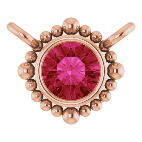 14K Gold Round Natural Ruby Beaded Bezel-Set Necklace - Rose Gold