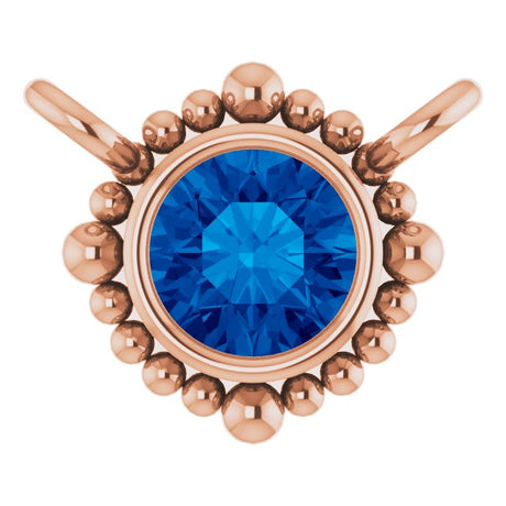 14K Gold Round Natural Blue Sapphire Beaded Bezel-Set Necklace - Rose Gold