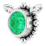Platinum Round Natural Emerald Beaded Bezel-Set Necklace - view 2
