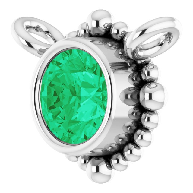 14K Gold Round Natural Emerald Beaded Bezel-Set Necklace - White Gold - view 2
