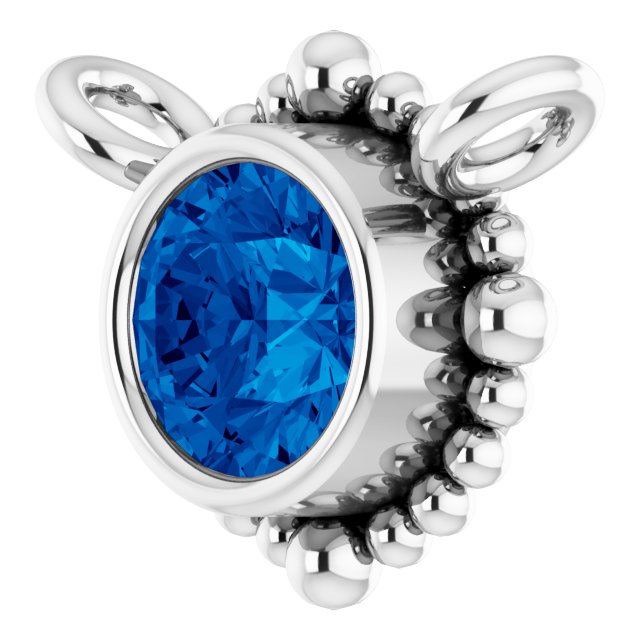 Platinum Round Natural Blue Sapphire Beaded Bezel-Set Necklace - view 2