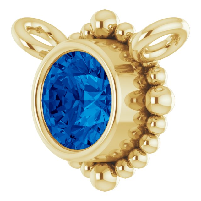 14K Gold Round Natural Blue Sapphire Beaded Bezel-Set Necklace - Yellow Gold - view 2
