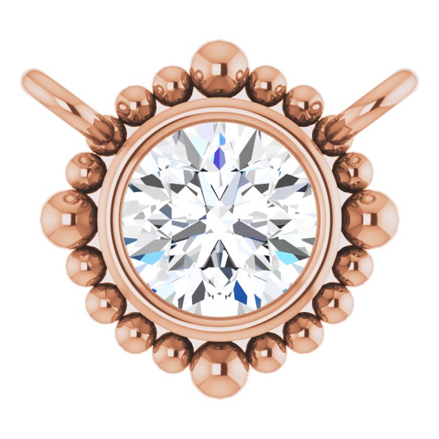 14K Gold Round Lab-Grown Diamond Beaded Bezel-Set Necklace - Rose Gold