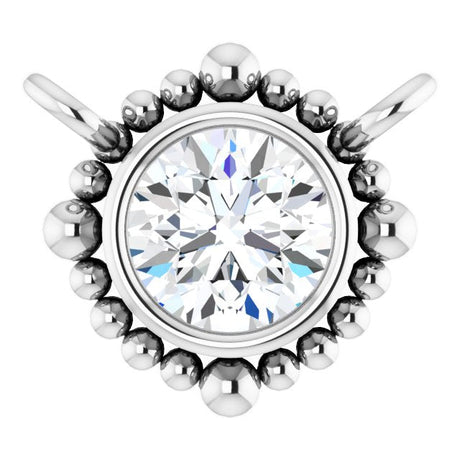 14K Gold Round Lab-Grown Diamond Beaded Bezel-Set Necklace - White Gold