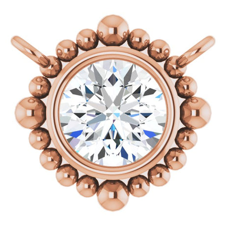 14K Gold Round Lab-Grown Diamond Beaded Bezel-Set Necklace - Rose Gold