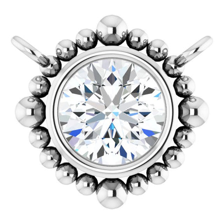 14K Gold Round Lab-Grown Diamond Beaded Bezel-Set Necklace - White Gold