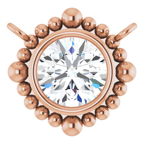 14K Gold Round Natural Diamond Beaded Bezel-Set Necklace – 3-5mm Stones - Rose Gold