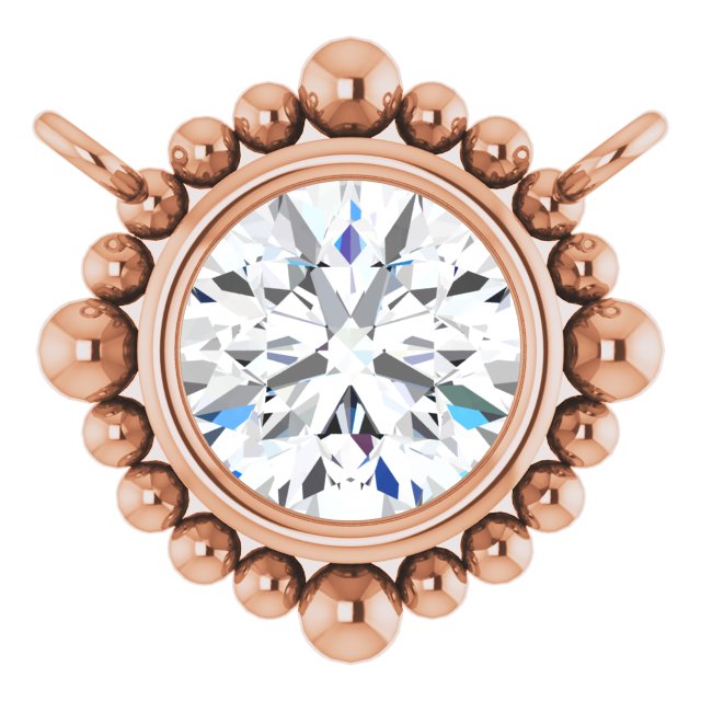 14K Gold Round Lab-Grown Diamond Beaded Bezel-Set Necklace - Rose Gold