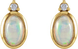 14K Gold Oval Natural Ethiopian Opal & Natural Diamond Cabochon Bezel-Set Earrings - Yellow Gold - view 4