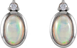 Platinum Oval Natural Ethiopian Opal & Natural Diamond Cabochon Bezel-Set Earrings - view 4