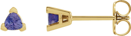 14K Gold Natural Tanzanite Trillion 3-Prong V-End Earrings - Yellow Gold