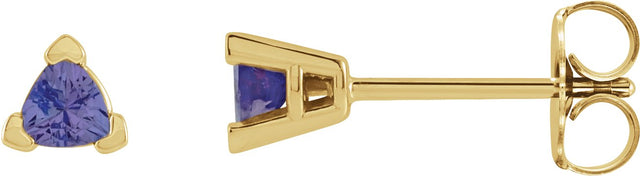 14K Gold Natural Tanzanite Trillion 3-Prong V-End Earrings - Yellow Gold